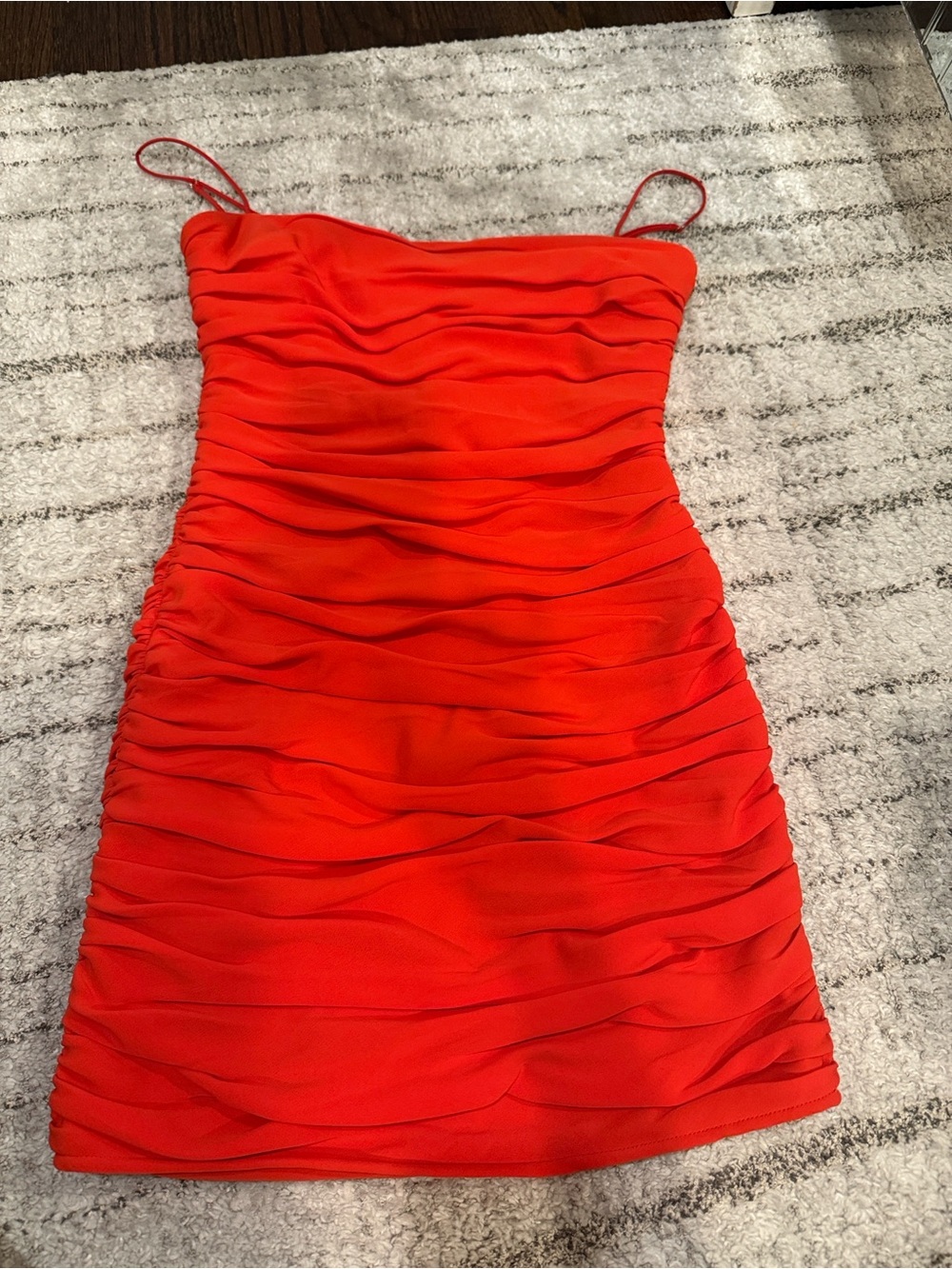 cinq a sept Red Ruched Spaghetti-Strap Mini Dress